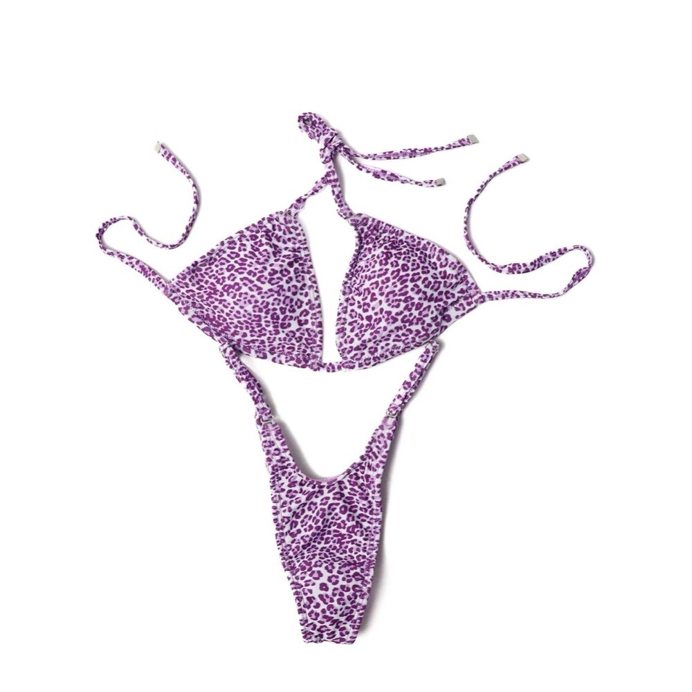 Angel Competition Bikinis Practice Posing Suit Purple Leopard Print Set M/Pro